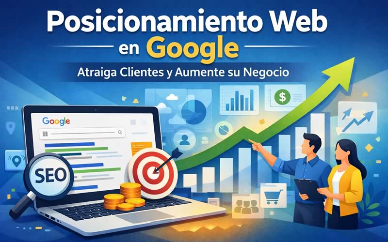 Posicionamiento web en Google mostrando crecimiento de tráfico y clientes mediante estrategias SEO